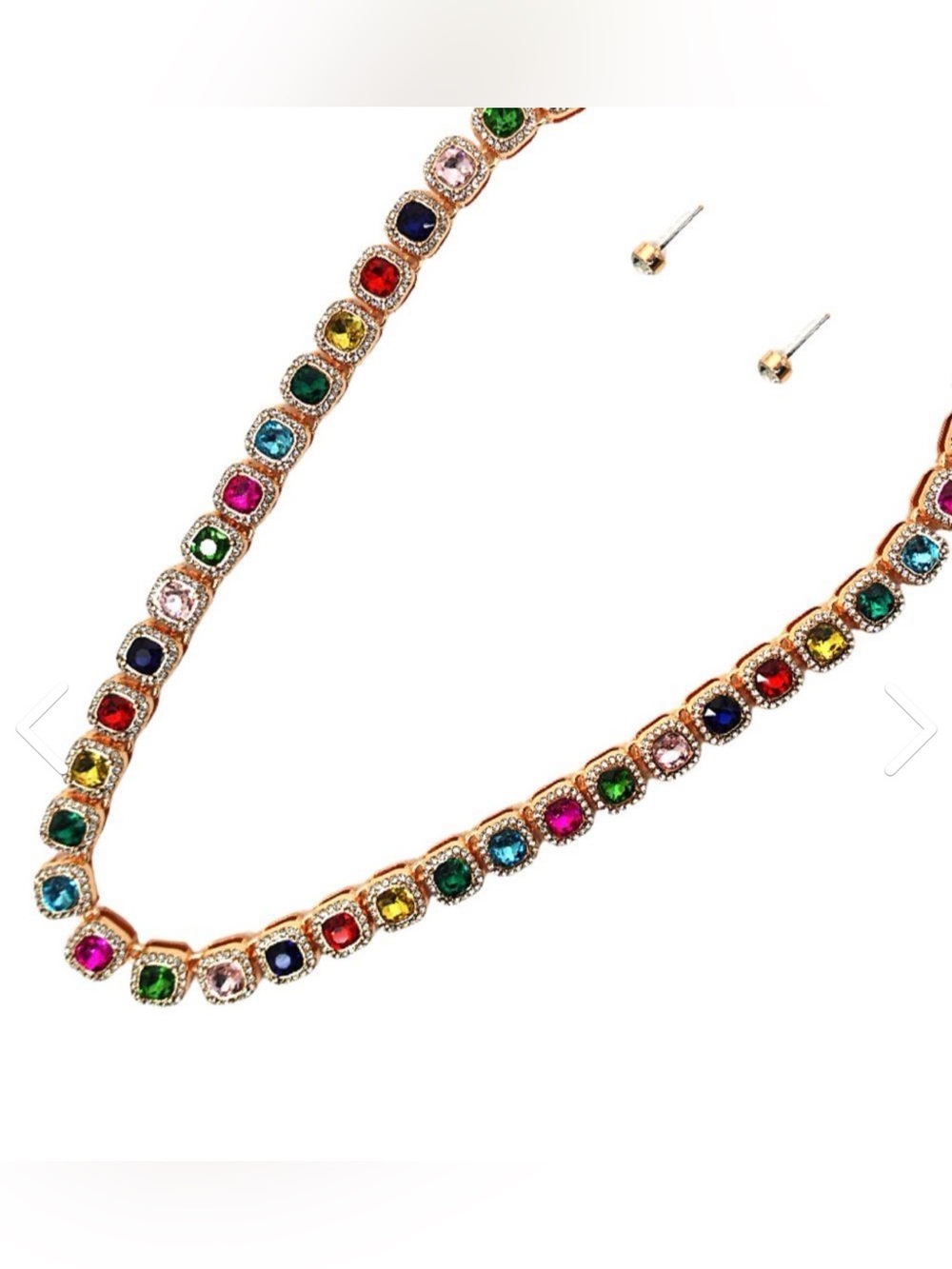 Multicolor Crystal Tennis Necklace and Earring Set